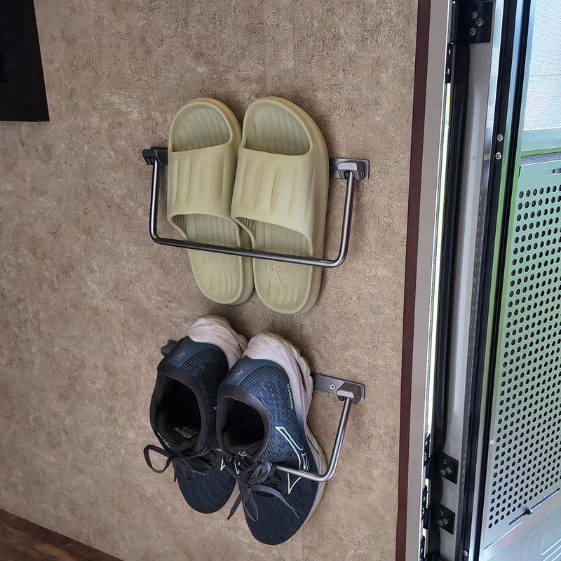 Safoner Foldable RV Shoe Rack- Aluminum Camper Shoe Organizer, Wall-Mounted Shelf, Efficient Holder and Storage Rack for Various Shoes, Essential Travel Trailer Organization Accessories- 2 Packs - Image 1